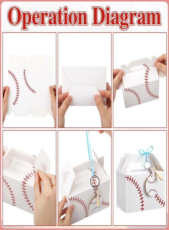 مارسبارك مجموعة مارسبارك المكونة من 12 صندوق هدايا على شكل بيسبول مع سلاسل مفاتيح خشبية على شكل بيسبول، هدايا للحفلات، زينة على شكل مضارب بيسبول صغيرة، أكياس حلوى وكعك، لوازم حفلات أعياد الميلاد الرياضية، هدايا لعشاق الرياضة - Image 3